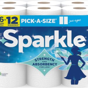 Sparkle Pick-A-Size Paper Towels, 6 Double Rolls (660 Sheets Total) - Strong 2-Ply Towels for Kitchen Cleanup and Everyday Messes
