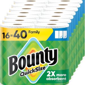 bounty paper towels quick size, white, 16 family rolls = 40 regular rolls